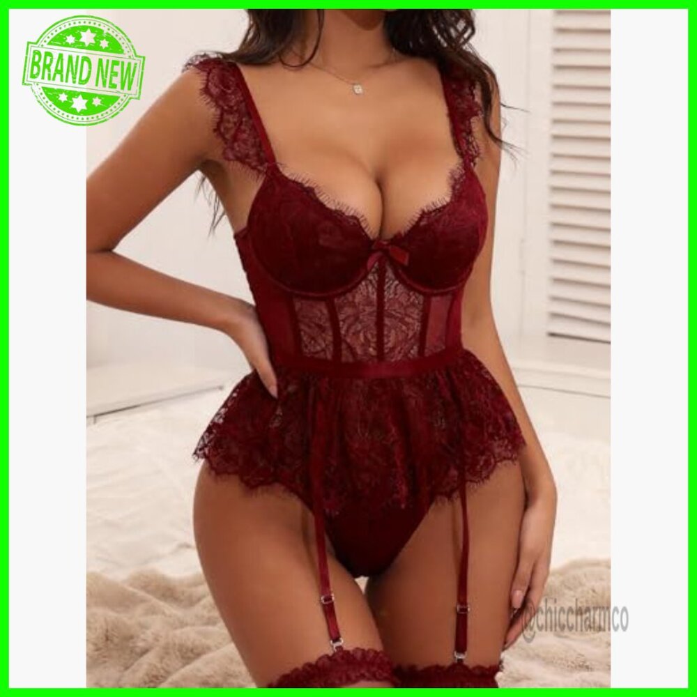 Sexy Underwire Bodysuit with Detachable Skirt & Garter, Stretch Polyester, S-2XL - Picture 3 of 6